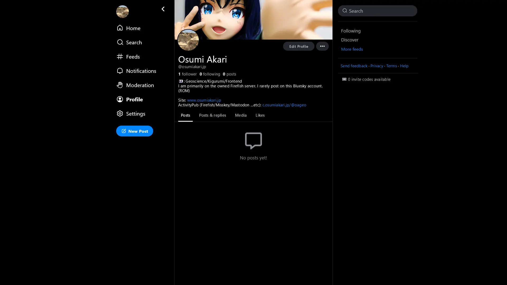 2023年10月29日時点の筆者のBlueskyプロフィールページ