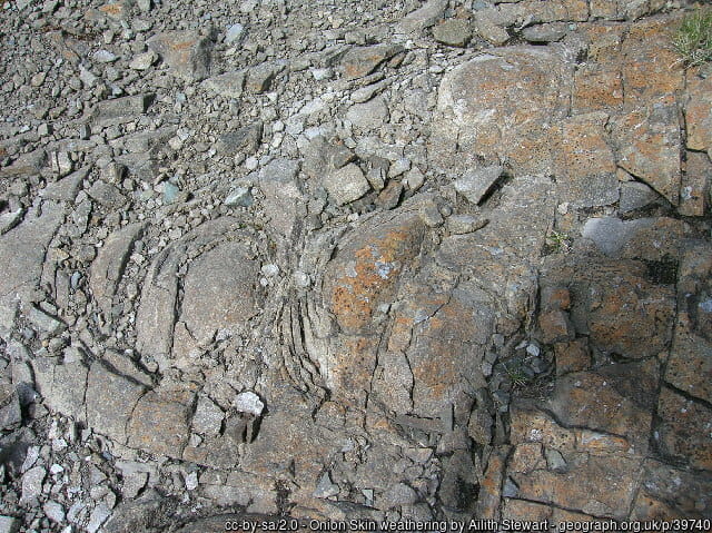 イギリスのBualinturで観察された玉ねぎ状風化