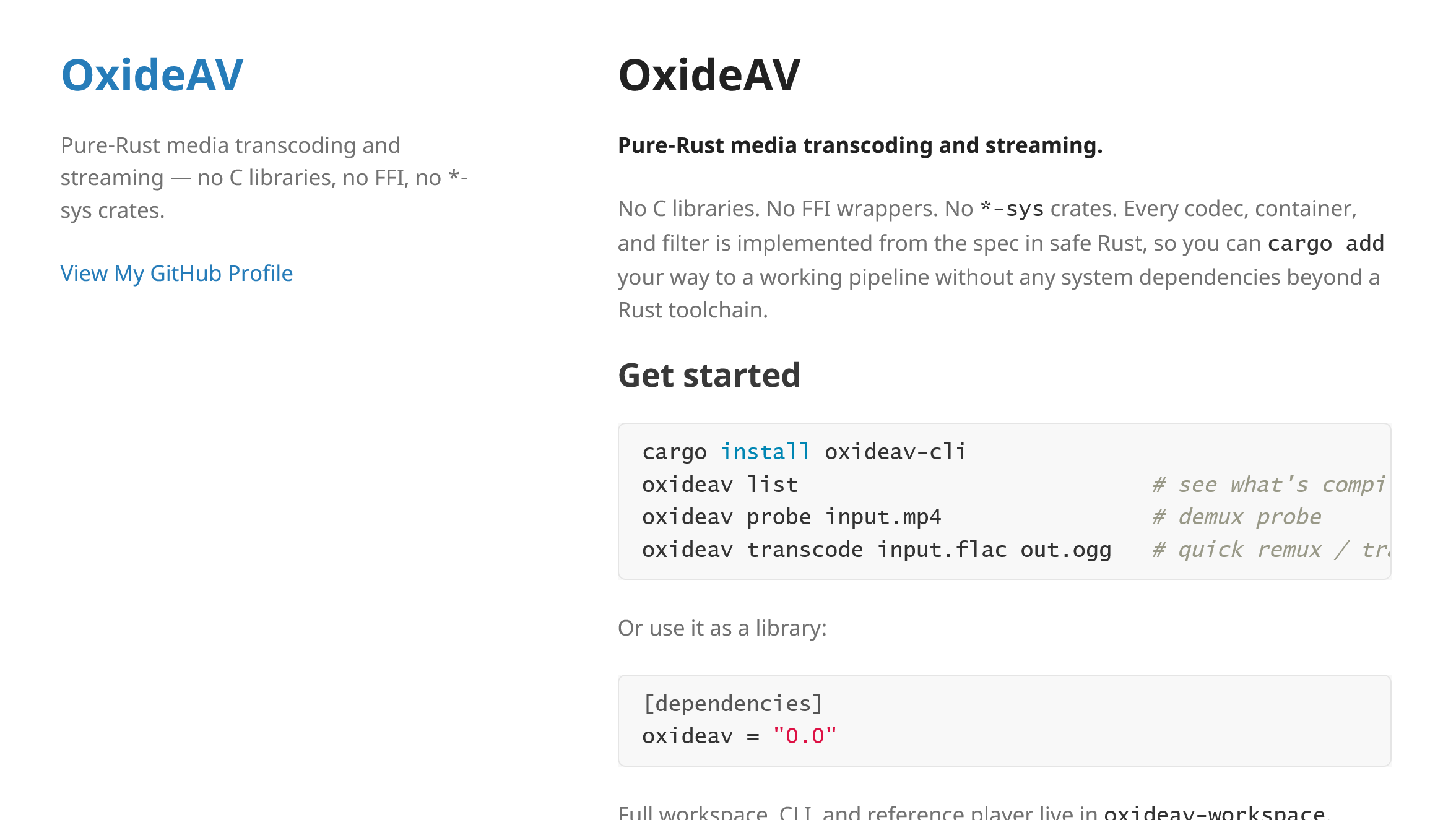 OxideAVの公式サイトのスクリーンショット。2026年5月6日時点