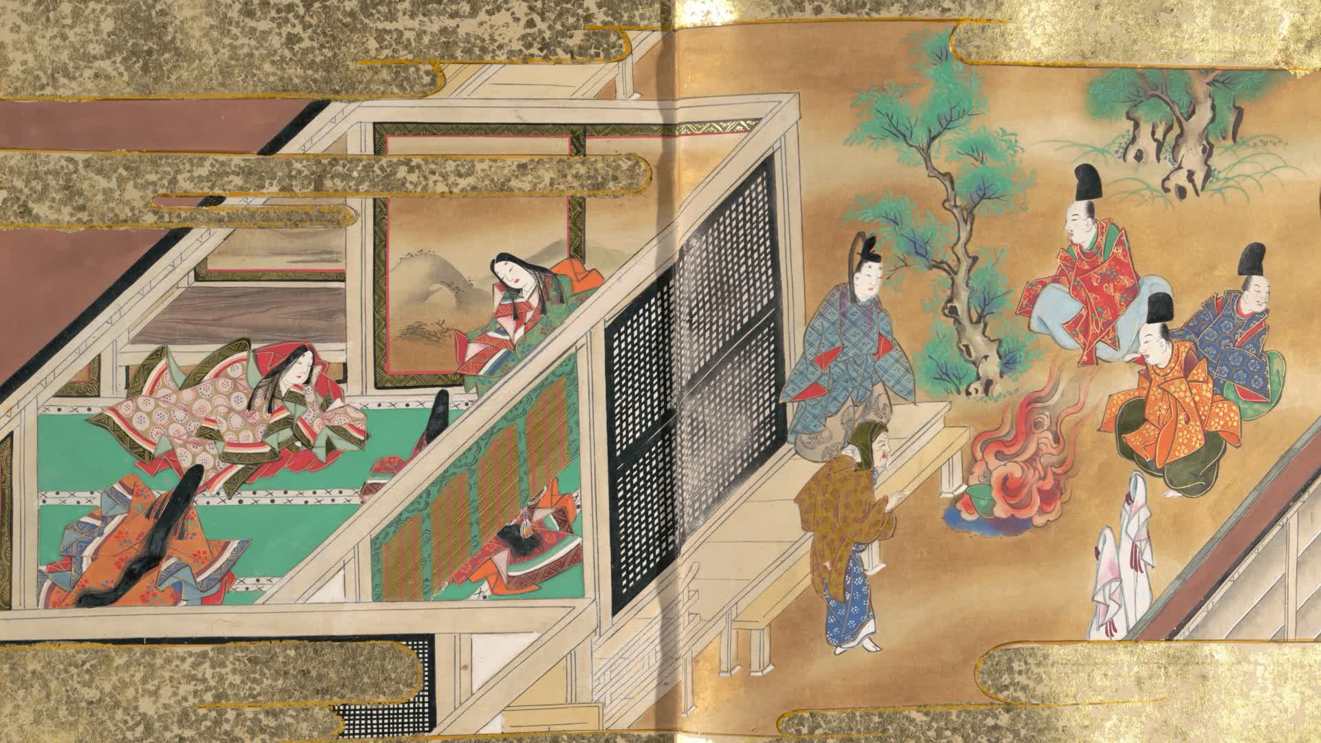 田舎のおじいちゃんみたいに不死の薬を庭で燃やす。メトロポリタン美術館所蔵「竹取物語絵巻」より。