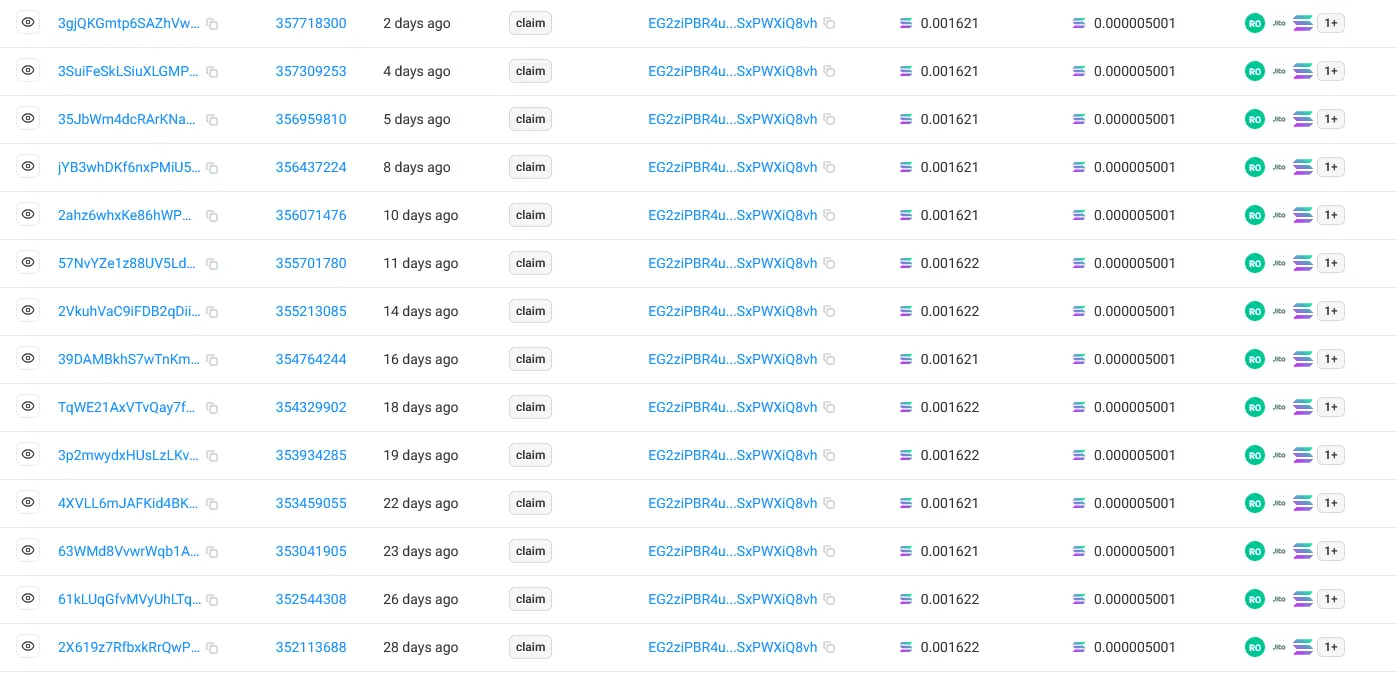 Stack accountであった「FBK4m2jcSbzbU1RwhDQpHbnv3B9eosS7w5ZfkuGixs2c」をsolscanで表示した際のスクリーンショット