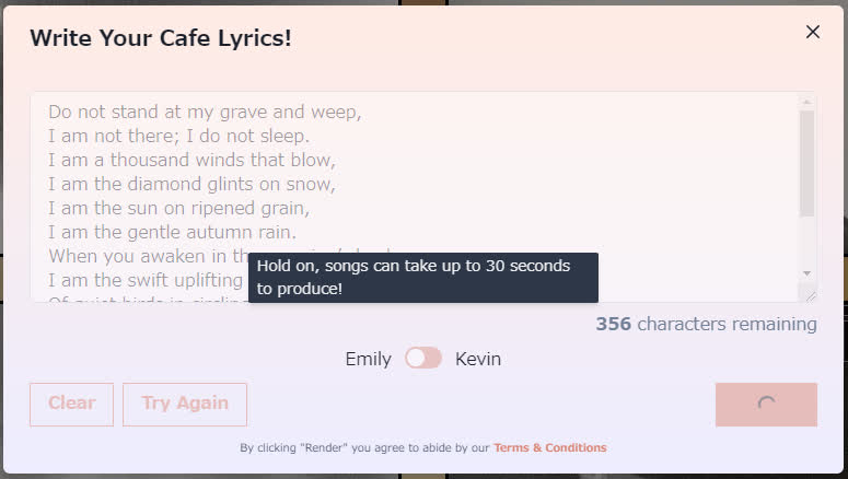 Do not stand at my grave and weep on Cafe